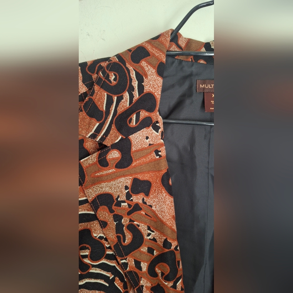 MULTIPLES RUST Animal Print JACKET BLAZER XL LINEN BLEND Formal Office Party S11 - Picture 10 of 12